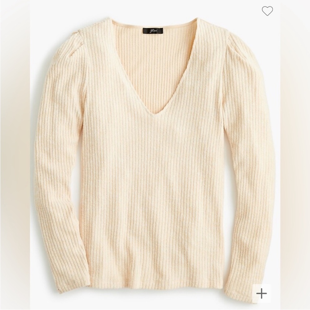 J. Crew cream ribbed knit puff sleeve top